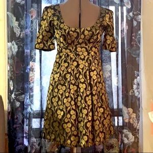 French Connection Black & Gold Empire Waist Dress